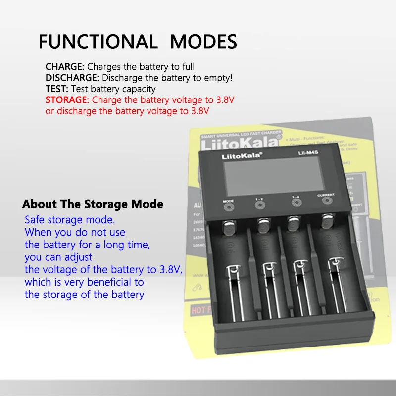 LiitoKala Lii-M4 M4S 18650 LCD Display Smart Charger Test Capacity Suitable For 3.7V 26650 18350 21700 18500 1.2V AA AAA 4 Slots