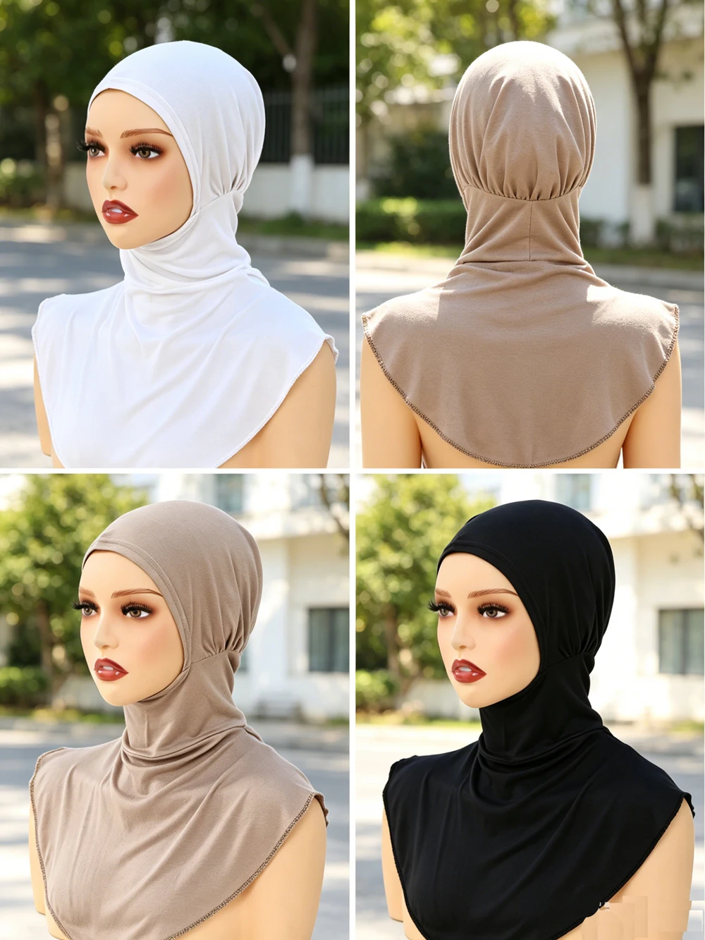 

New 3Piece Jersey Muslim Hijab Women Stretch Undercap Detachable Collar Neck Cover Instant Headscarf Wrap Daily Wear Scarf Wrap