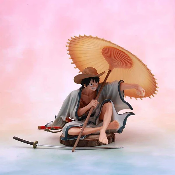 One Piece Figure Holding An Umbrella Luffy Sitting Posture Top Decisive Battle Anime Model Pvc Action Figurine Children Toys