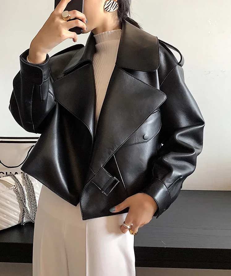 Hot Design Multi Color Bomber Jacket Genuine Sheepskin Leather Coat Short Style Loose Pure Leather Jacket