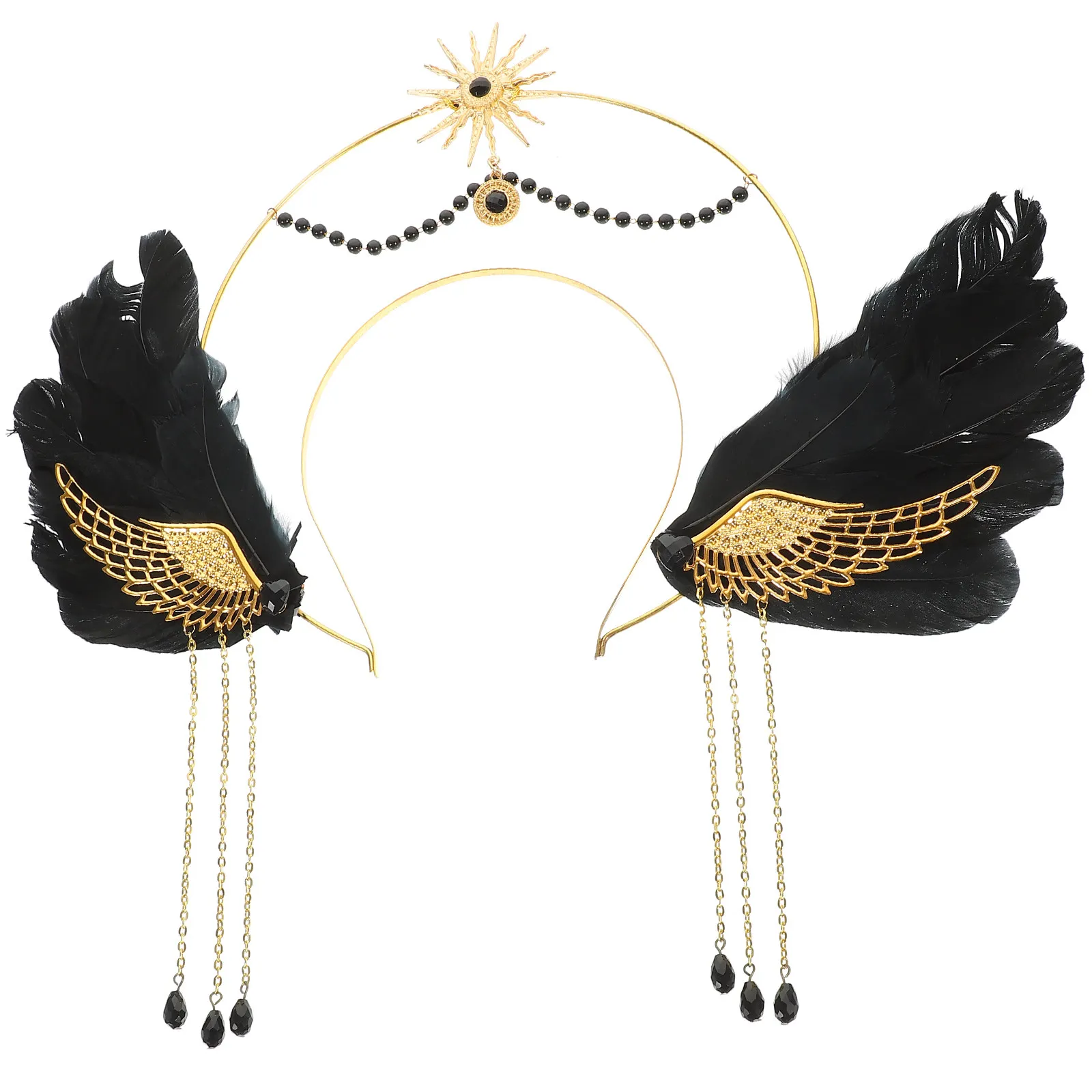 

Готическая повязка на голову для женщин с крыльями ангела и декором из перьев, легко надевается, удобная, легкая, для вечеринок, карнавалов, Хэллоуина