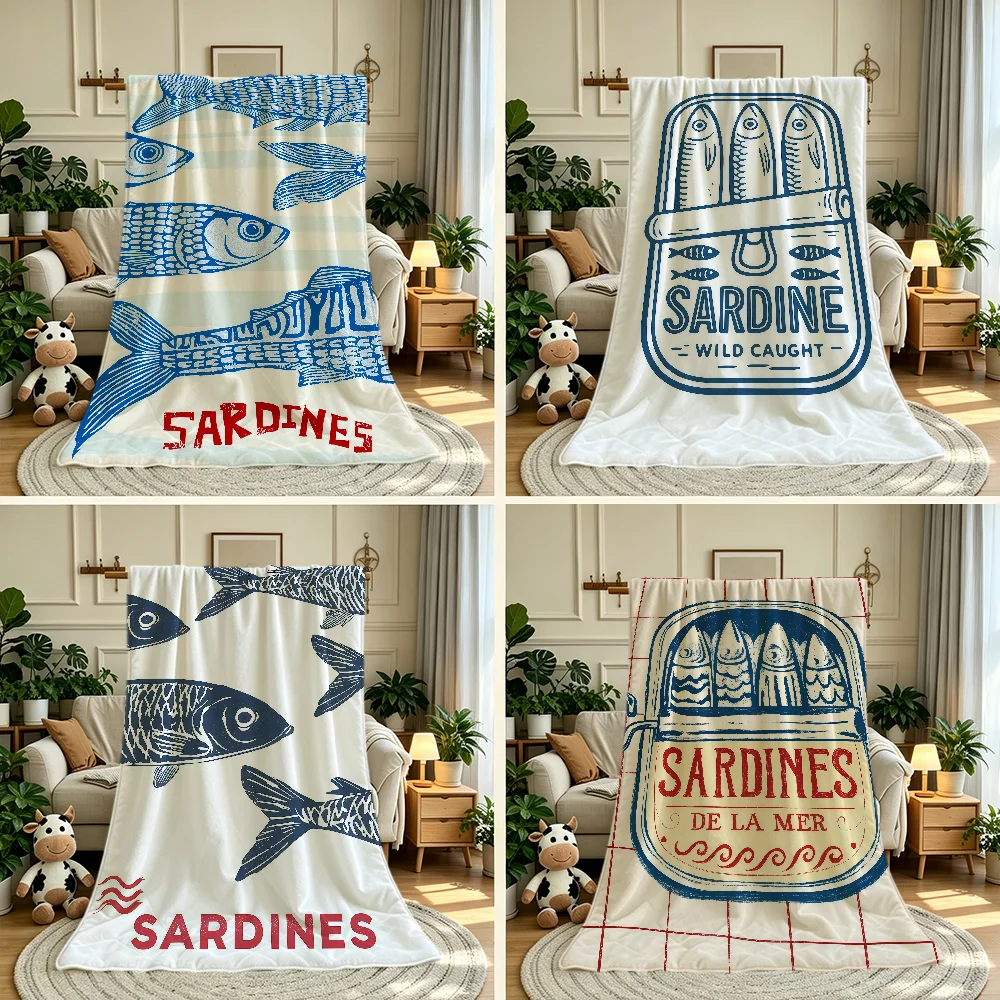 Simple Drawing Art Sardine Blanket Throw Super Cosy Plush Living Room Sofa Couch Childish Birthday Gifts