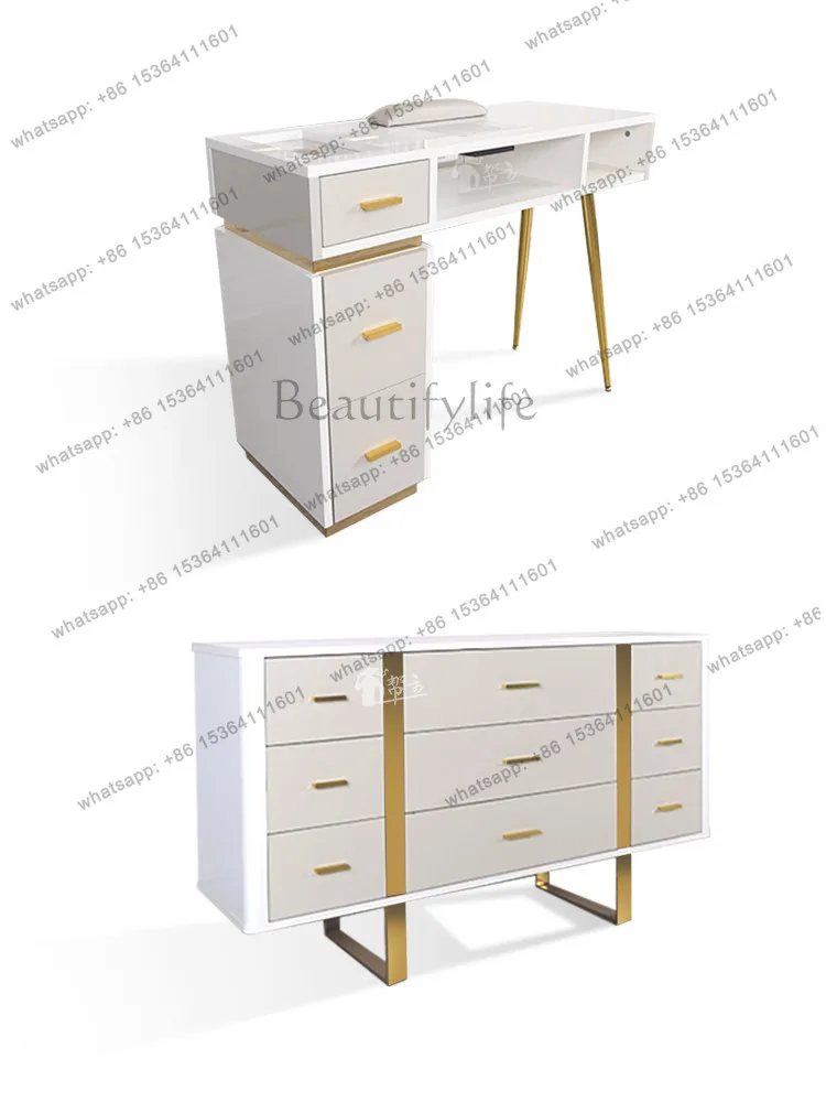 

Light luxury nail art table and chair set with vacuum cleaner nail salon single and double table