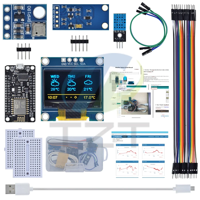 1/3PCS ESP8266 Stazione Meteo Kit Temperatura Umidità modulo display OLED breadboard Per arduino