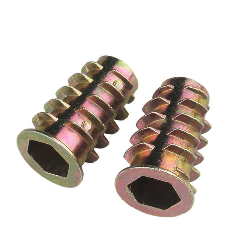 10pcs/lot Zinc Alloy Thread For Wood Insert Nut Flanged Hex Drive Head Furniture Nuts M4 M5 M6 M8 M10 Woodworking