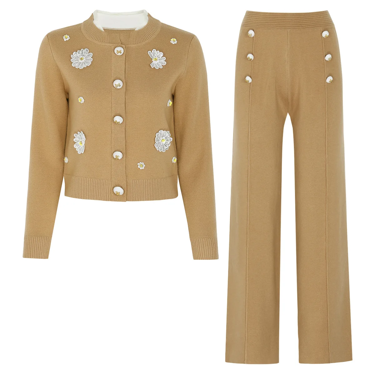 ZJYT, осенне-зимние кардиганы с длинными рукавами и 3D цветочным принтом, свитера, топ, широкие брюки с эластичной резинкой на талии, повседневная одежда, модный трикотаж Mujer