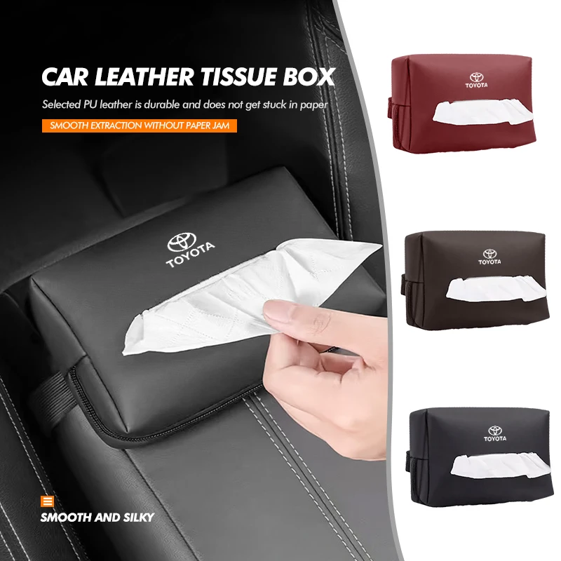 Universal Car Square Paper Towel Bag Tissue Box Accessories For Toyota Corolla Prius Auris CHR Land Cruiser Camry Avalon