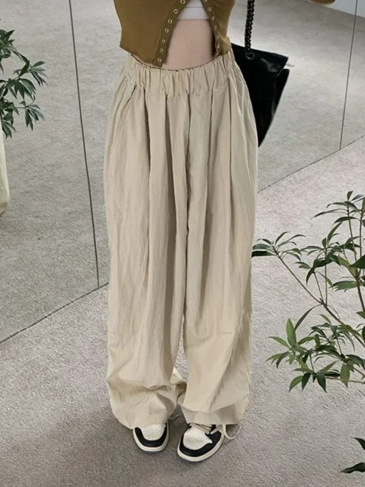 Pantaloni da donna elastici a vita alta stile giapponese unisex retrò studente primavera Harajuku baggy dritto streetwear solido Mujer fidanzato