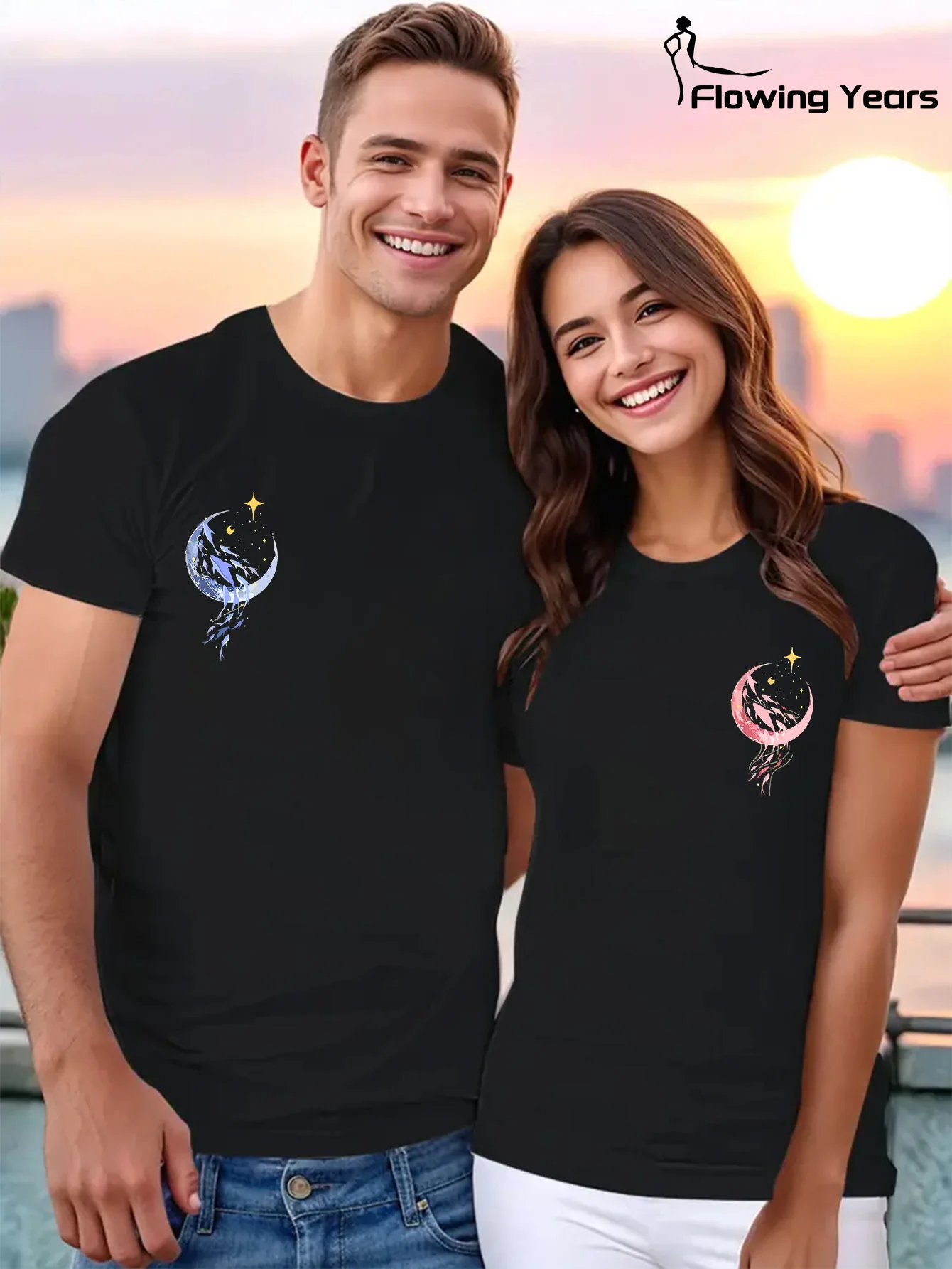 

1 His and Her Matching Couple T-Shirt - Design Koi Pattern Print for Casual Wear