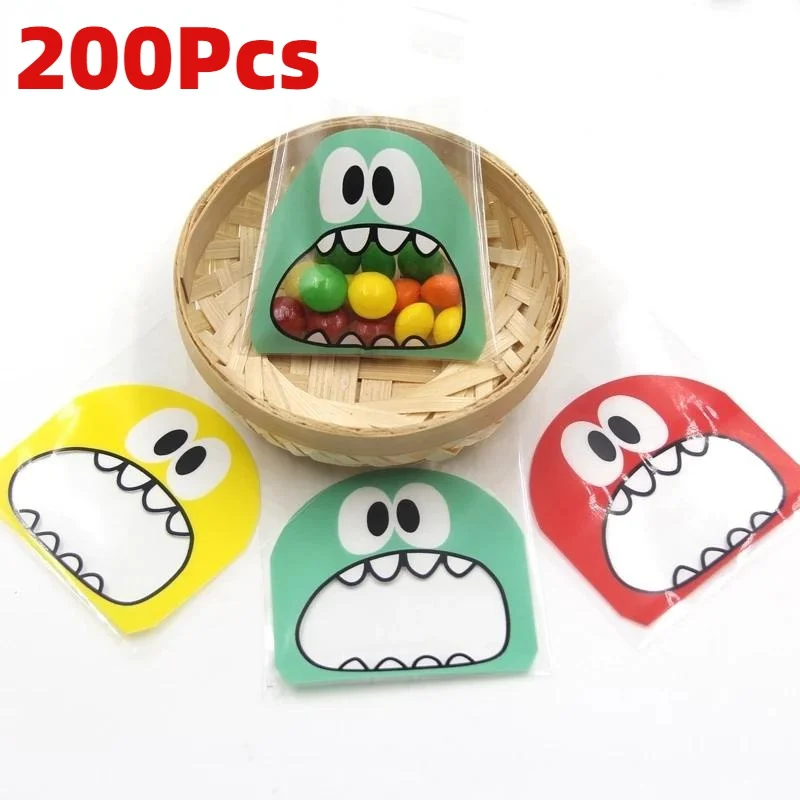 200 pièces 7x7 cm mignon grande bouche monstre sac en plastique OPP auto-adhésif mariage fête d'anniversaire faveur Cookie bonbons cadeau emballage sacs