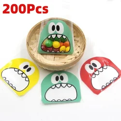 200Pcs 7x7cm Cute Big Mouth Monster Plastic Bag OPP Self Adhesive Wedding Birthday Party Favor Cookie Candy Gift Packaging Bags