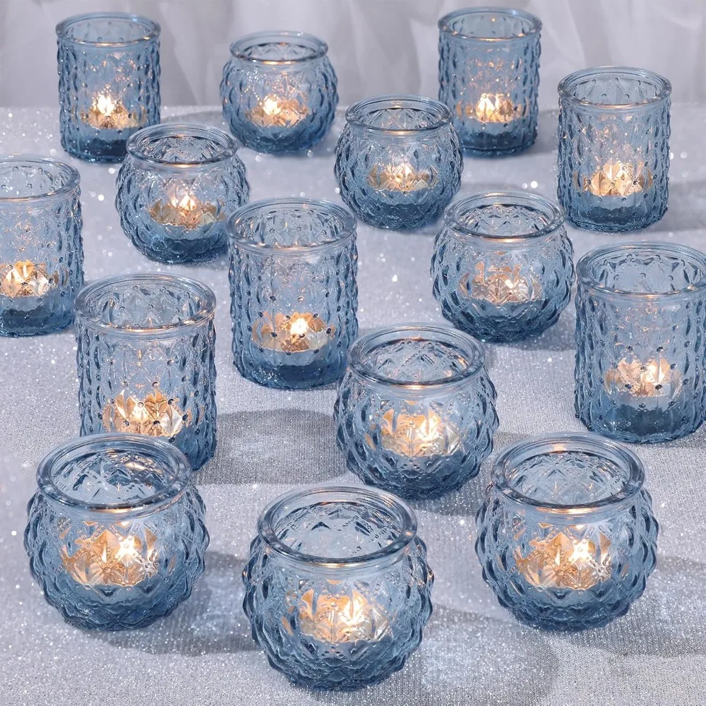 

6/12Pcs Votive Round Glass Candle Holders for Tea Light Candle, Embossed Candle Votives for Wedding Centerpiece Home Decor