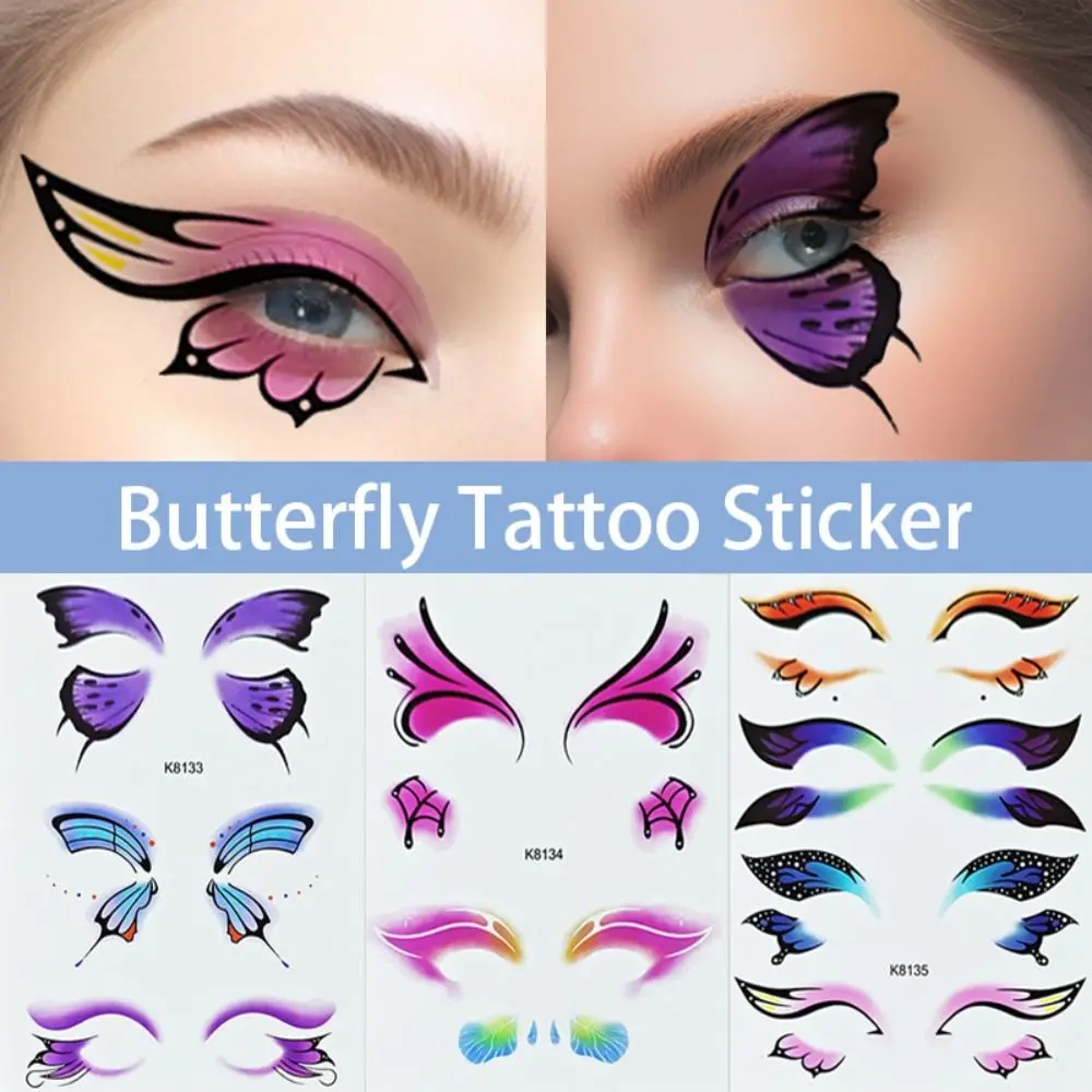 Fairy Butterfly Eye Tattoo Stickers Waterproof Temporary Butterfly Fake Tattoos Colorful Long-lasting Disposable Tattoos Sticker