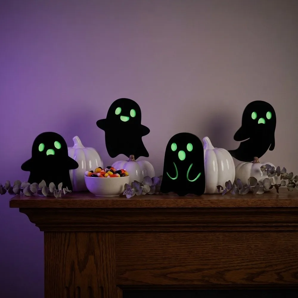 4/8PCS Anti-slip Glow-in-the-dark Coasters Dark Style Spooky Wooden Pumpkin Coasters Luminous Heatproof Table Protection Pads