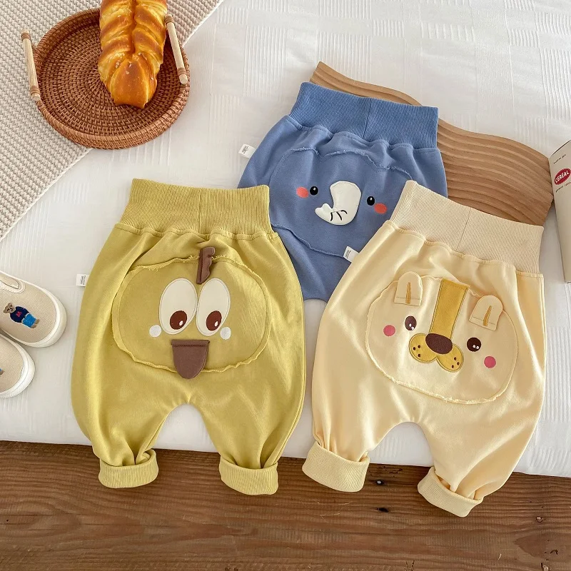 For 0-2Years Baby Pant Newborn Boy Girl High Waist Cartoon Animal PP Trousers Loose Bottom Outwear Autumn Clothes