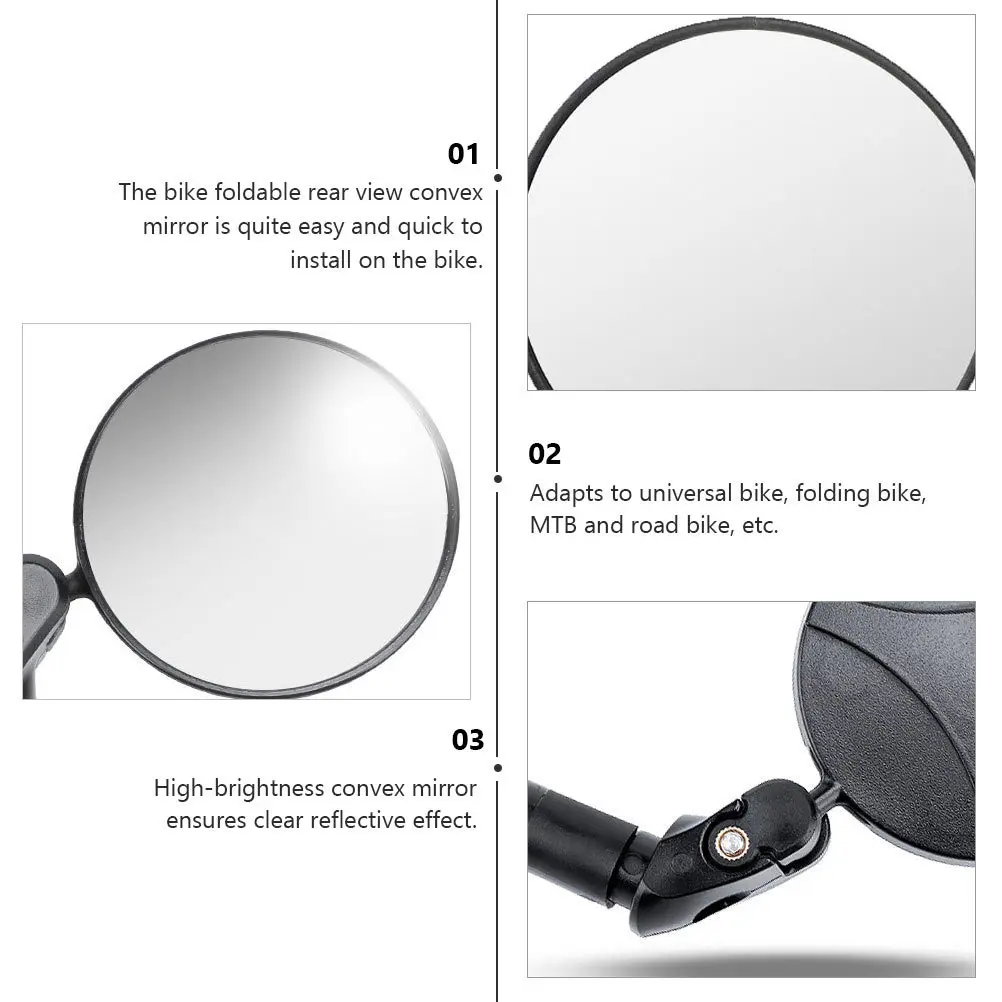 

Bike Foldable Rear View Mirror Adjustable Convex Reflective Handlebar Mirror Universal for Road Folding Bikes Safety