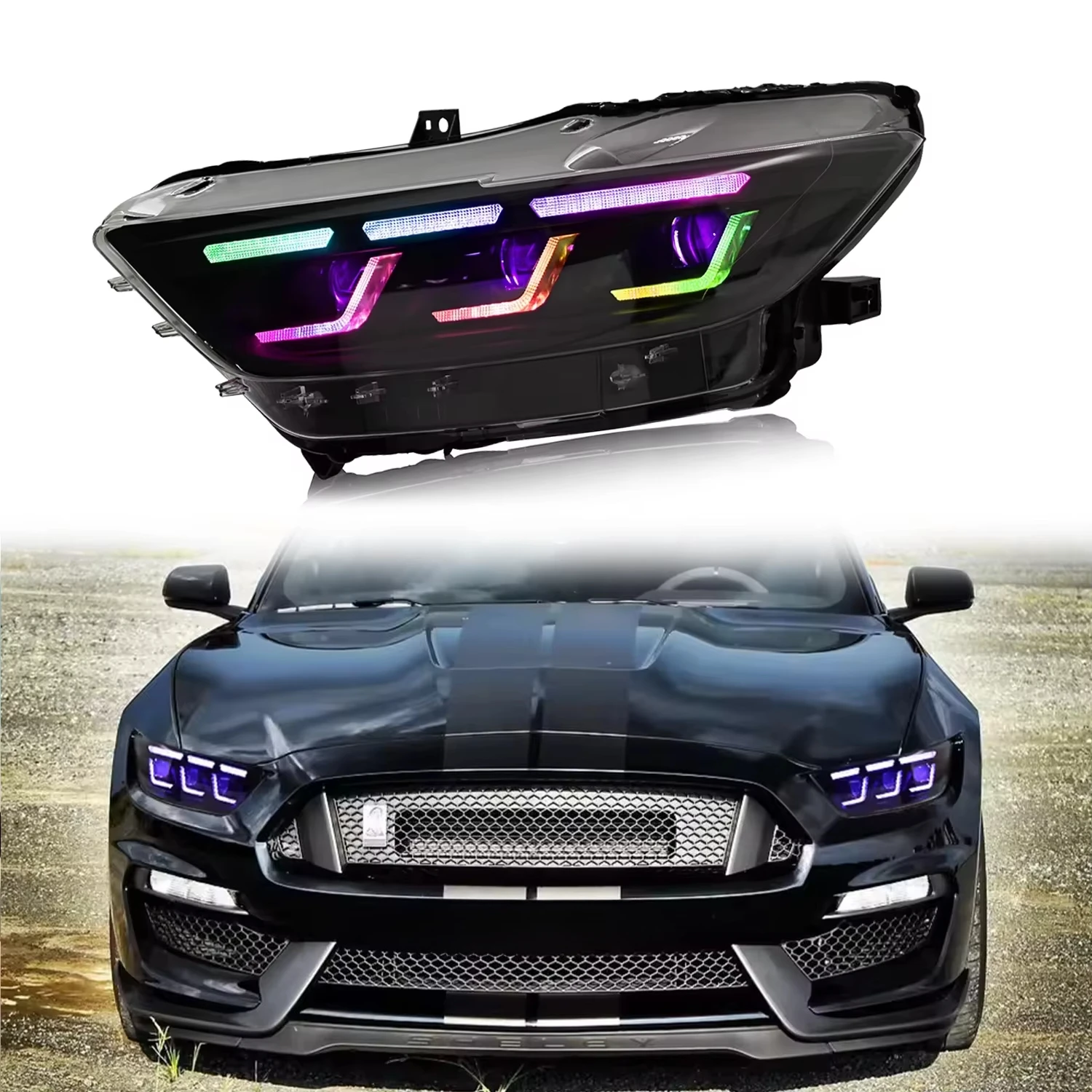 

Suitable forRGB Led Head Lamps for Ford Mustang 15-17 Dynamic White Light 6000k Aluminum & ABS Assembly Front Lamp Car Headlight