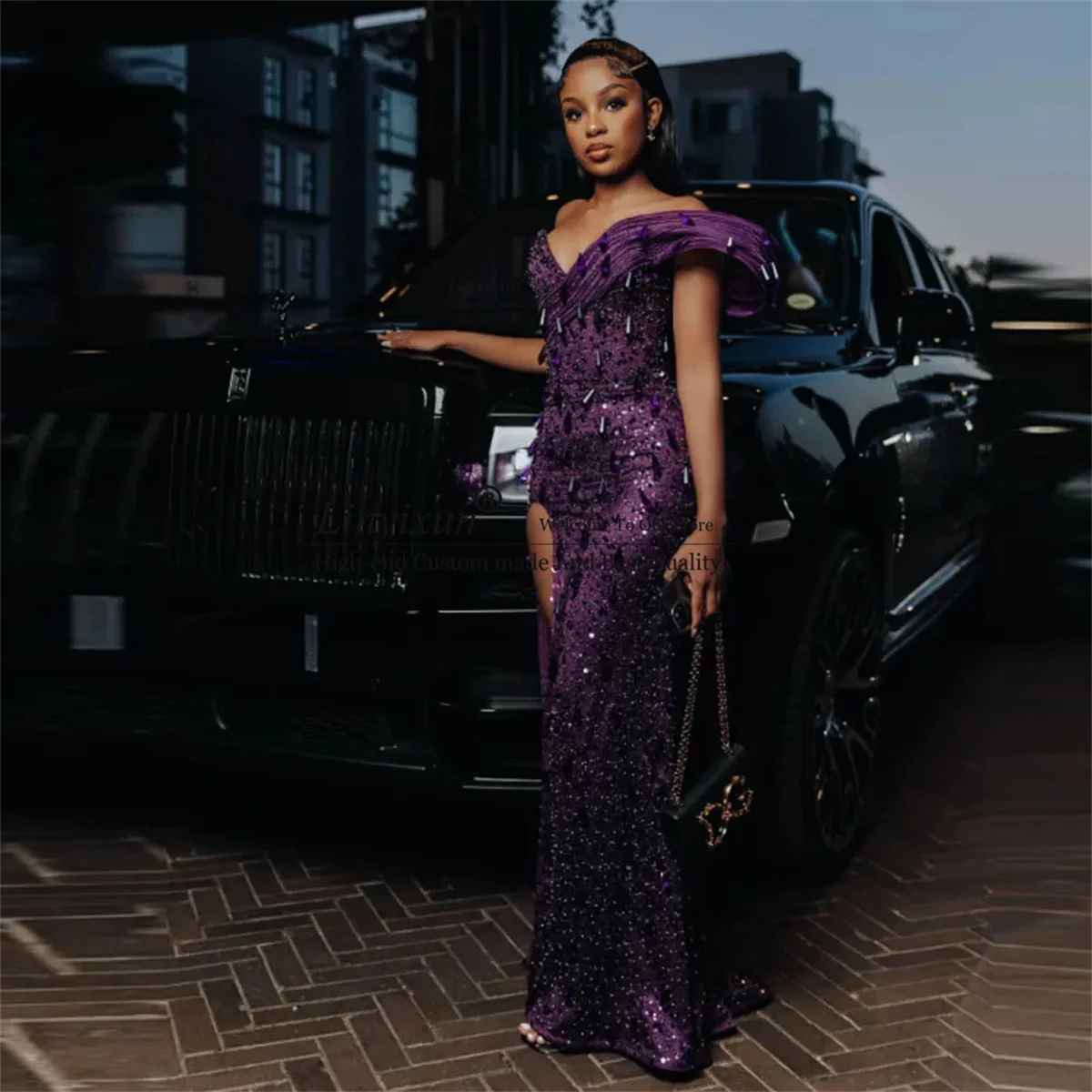 

Элегантное платье русалки для выпускного вечера на одно плечо с кристаллами и высоким разрезом, вечернее платье по индивидуальному заказу для черной девушки فساتين سهرة