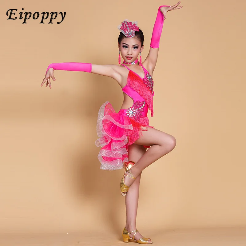子供のラtinダンスコスチューム、sタッセル、競技服、女の子のためのパフォーマンスウェア、新しい