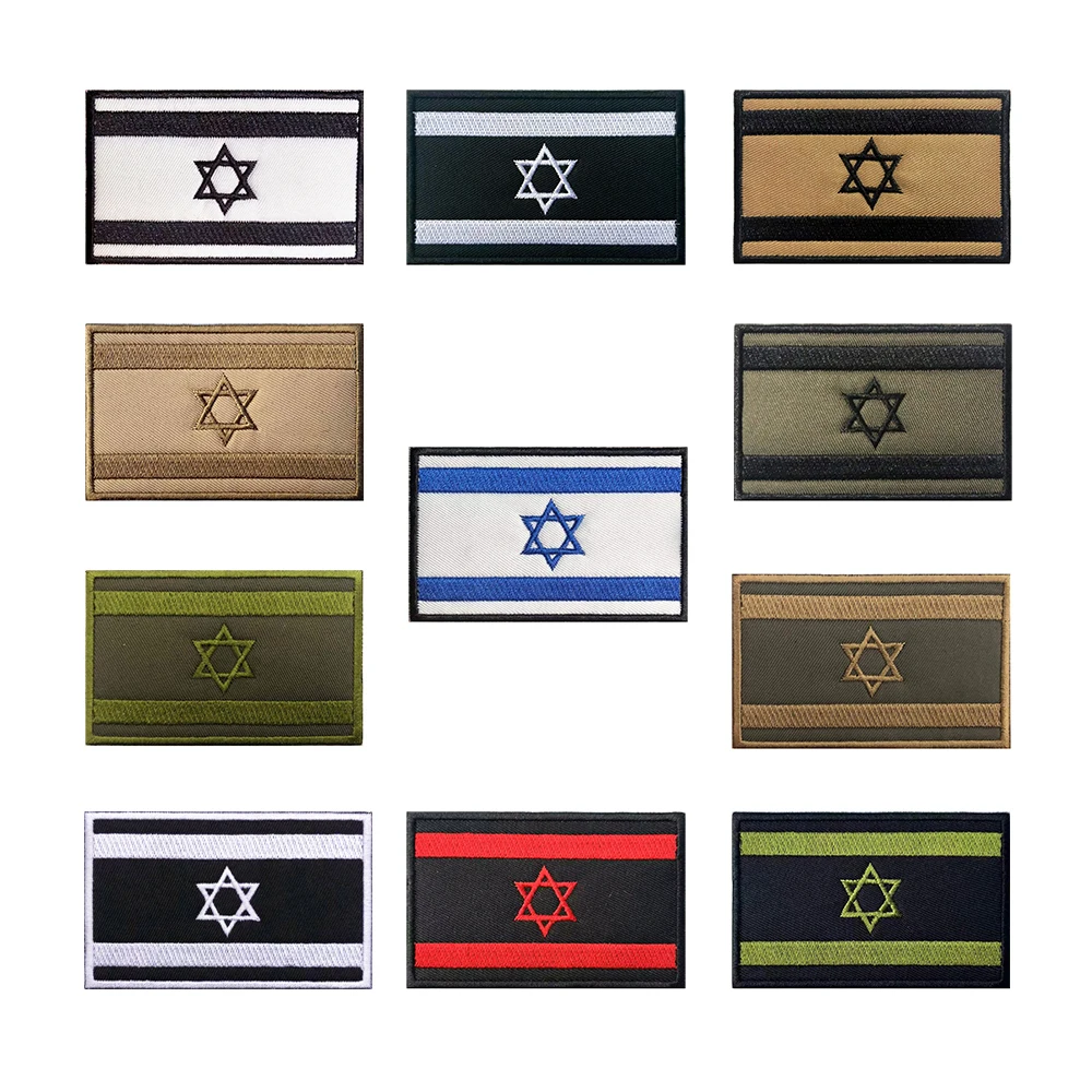 1PC Israel Flag Armband Embroidered Patch Hook & Loop Or Iron On Embroidery Badge Cloth Military Moral Stripe