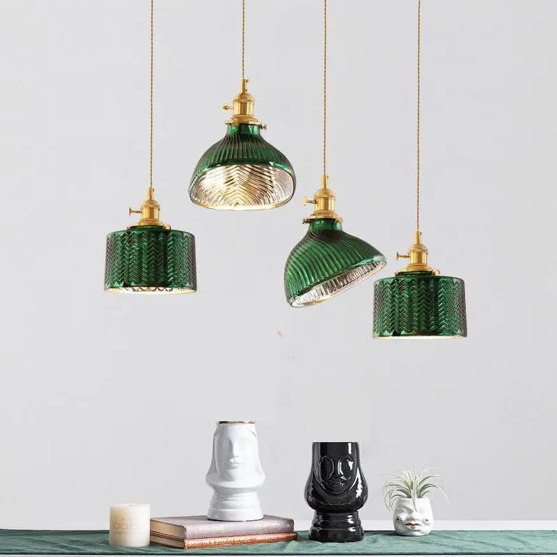 

New Style Simple Pendant Lamp Literature Art Green Brass Glass Dining Light Creative Personality Dining Room Pendant Lights