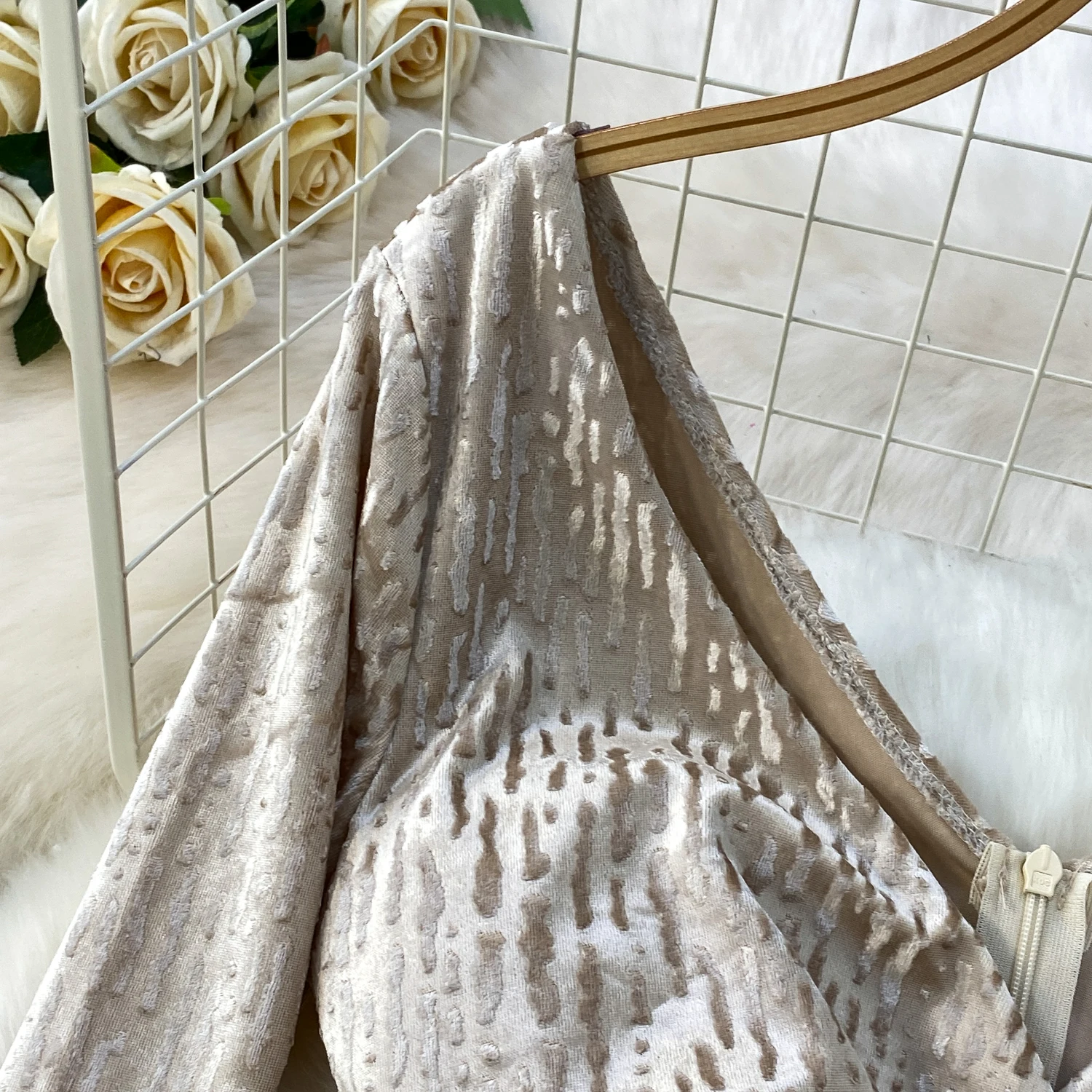 Chic vintage velour slim long sleeve Elegant Fairy korean fashion autumn Sundress women clothing