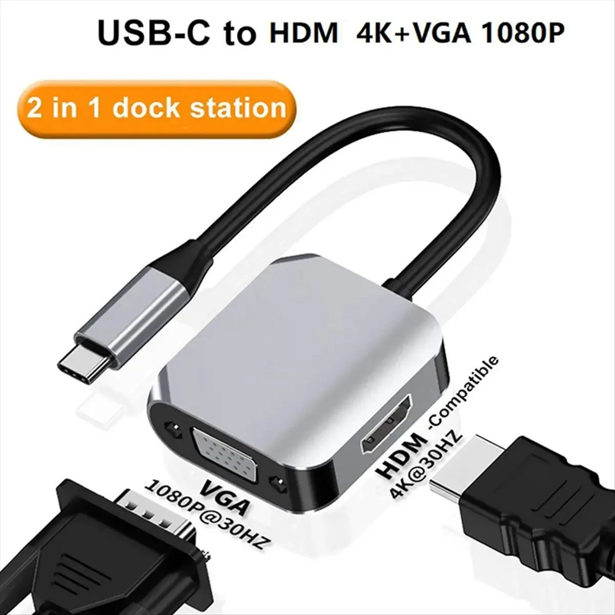 

Док-станция AABFK USB C, адаптер расширителя VGA 2 в 1, совместимый с USB-C и HDMI для портативного смартфона