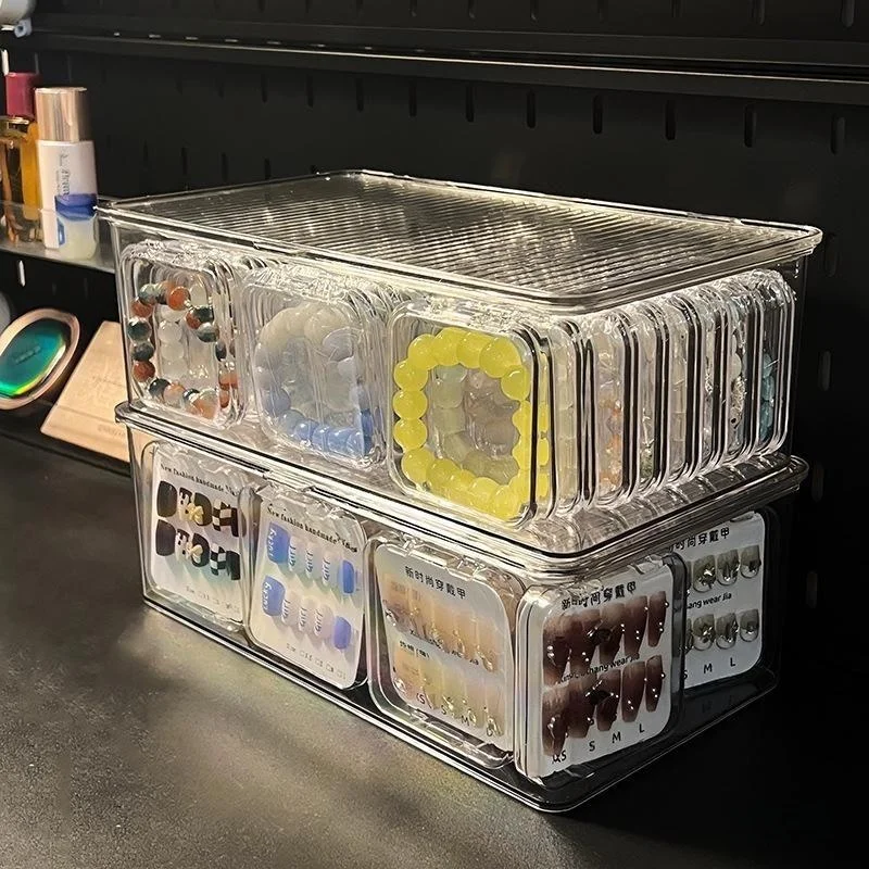 Portable Acrylic Wearable Nail Art Storage Box Small Handmade Dustproof Flip Cover Bead Bracelet Organizer Jewelry Case