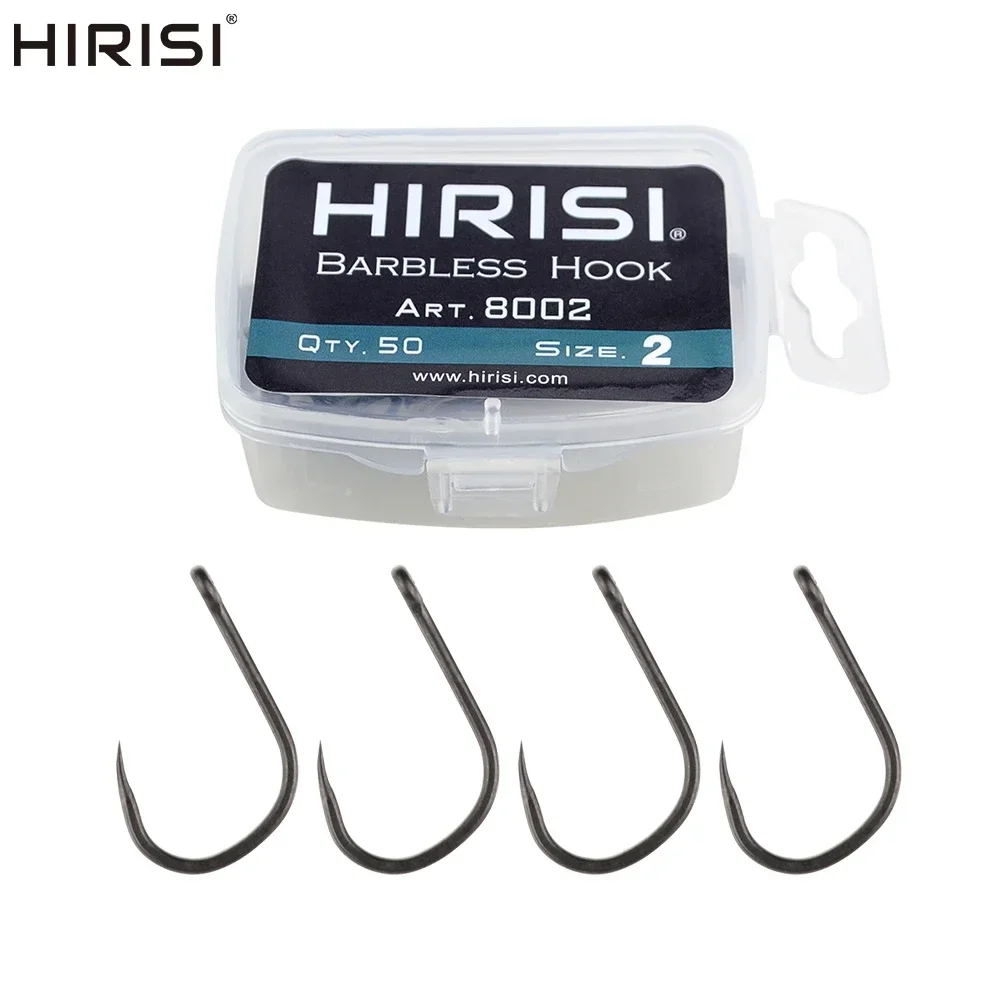 

Hirisi 50pcs PTFE Coating High Carbon Stainless Steel Barbless Hooks 8002 Fishing Hook Fishing Accessories