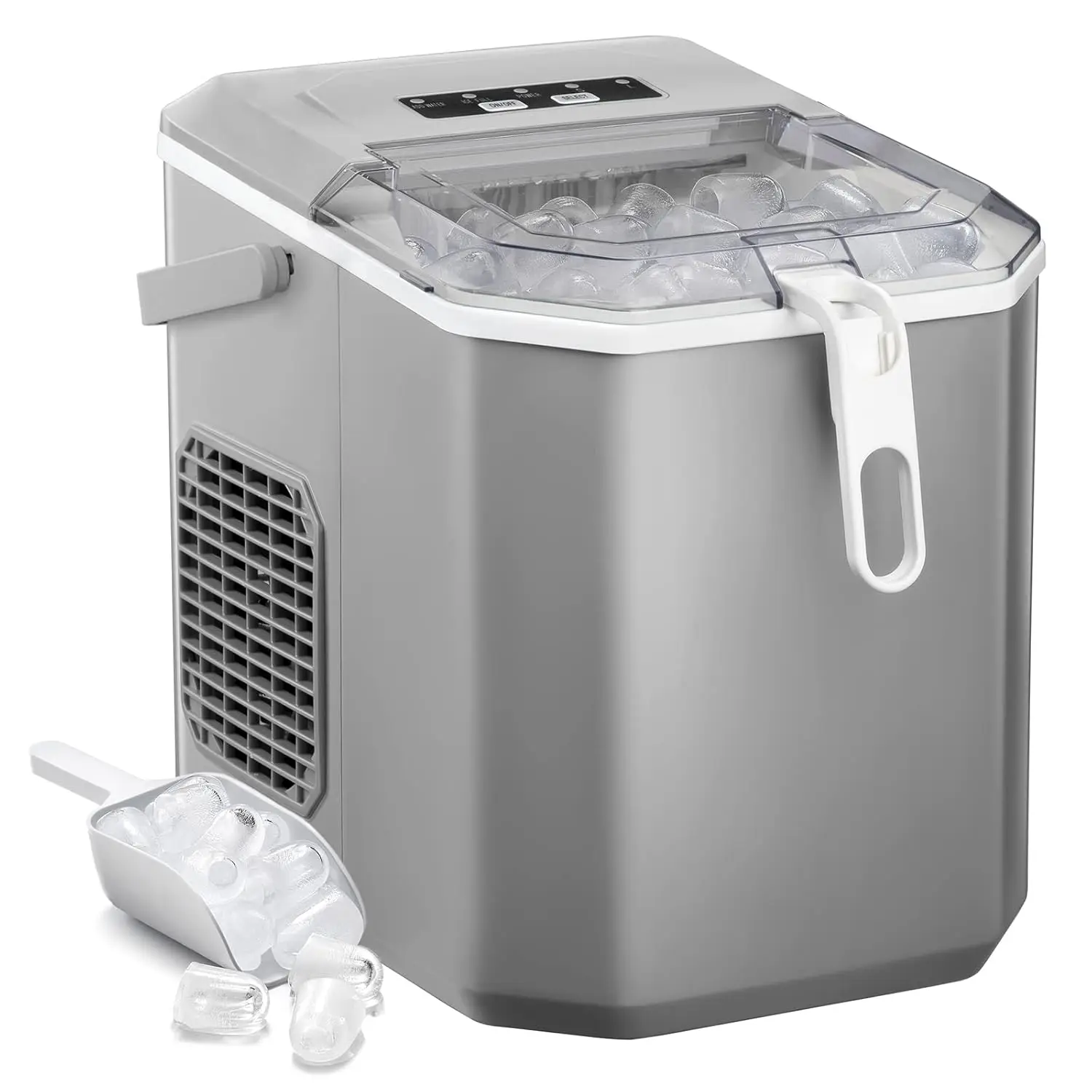 

Countertop Ice Maker Portable Ice Machine with Handle,Self-Cleaning Ice Makers, 26Lbs/24H, 9 Ice Cubes Ready in 6 Mins, S/L, for