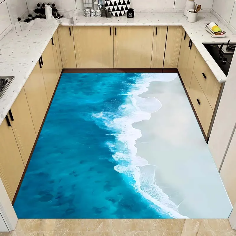 Ocean Beach Pebble Shell Scenery Print Flannel Area Rug Non‑Slip Floor Mat For Kitchen Bathroom Entrance Indoor Home Decor Gift