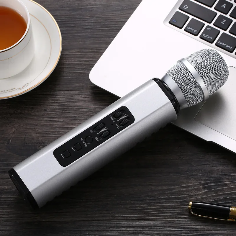 K6 Wireless Microphone Karaoke Double Horn Bluetooth Handheld Portable Speaker Home KTV Player Echo-type Sound Adjustment Live