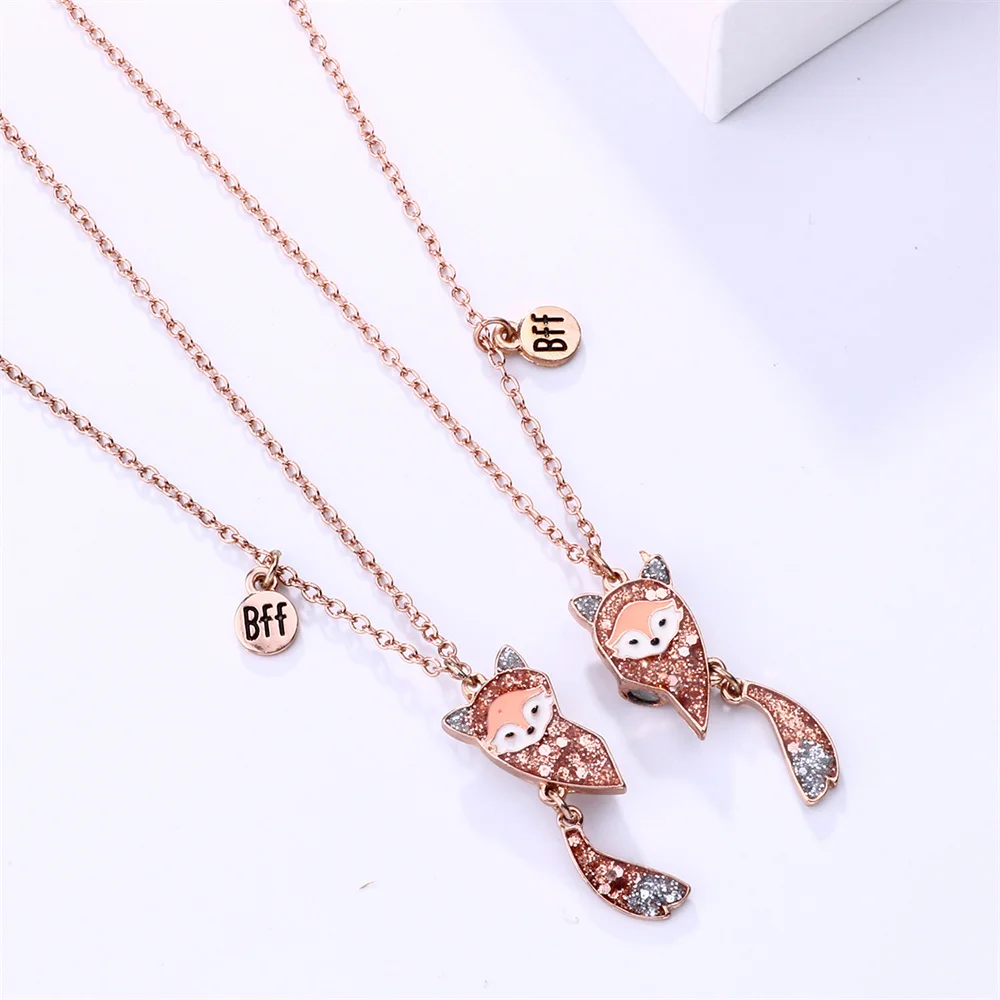 Cartoon Fox Magnet Stone Necklace Set para Melhor Amigo, Liga Pingente Quebra-cabeça, moda atraente, amor, personalidade, BFF