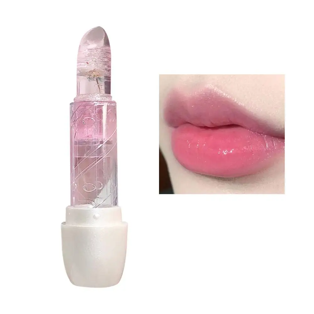 Barras de labios de flores secas de gelatina transparente, bálsamo nutritivo de color cálido, maquillaje hidratante, cambio de tinte labial, A0d0