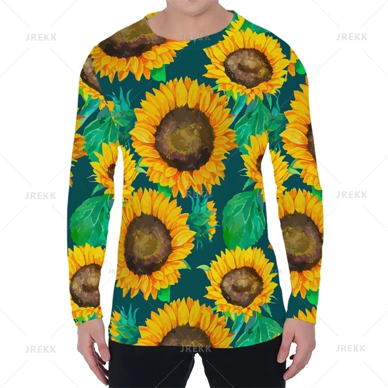 New 3D Print Hawaiian Sunflower Field Long Sleeve T Shirt For Men Fashion Streetwear Clothing Kid Funny Clothes Harajuku Y2k Top