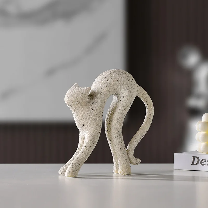 Resin Crafts Abstract Animals Artificial Animal Sculpture Long-legged Cats Decorative Figurines Home Decoration Accessories