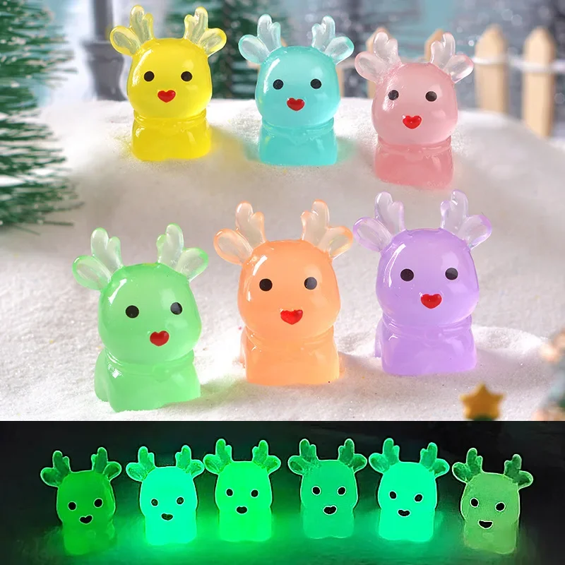 10/20/50Pcs Glowing Elk Mini Figurines Miniature Xmas Micro Landscape Ornament in Dark Flower Potted Decor Christmas Decorations