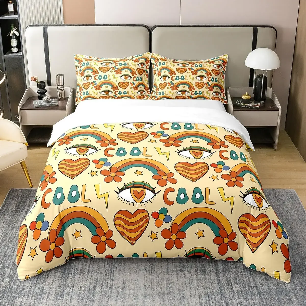 Floral Bedding Set Full Size Colorful Flowers Comforter Cover for Girls Child Duvet Cover Bedroom Decor with 2 Pillow Cases