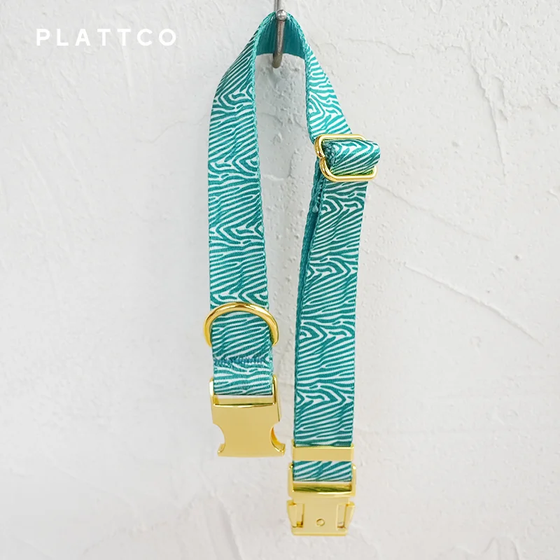 PLATTCO unique design dog set print GREEN ZEBRA pattern and high-quality gold buckle 5 size PDC333YG&PDL333YG