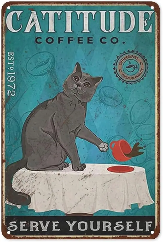 Винтажная Оловянная вывеска в виде кота-Металлическая вывеска в стиле ретро для кафе, бара, Настенный декор, домашние настенные декоративные вывески для украшения кофе Se