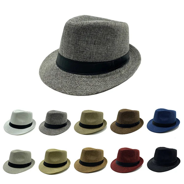 Men's Outdoor Sun Shading Imitation Linen Curled Edge Small Top Caps Women's Fashionable Tidal Current Versatile Retro Hats