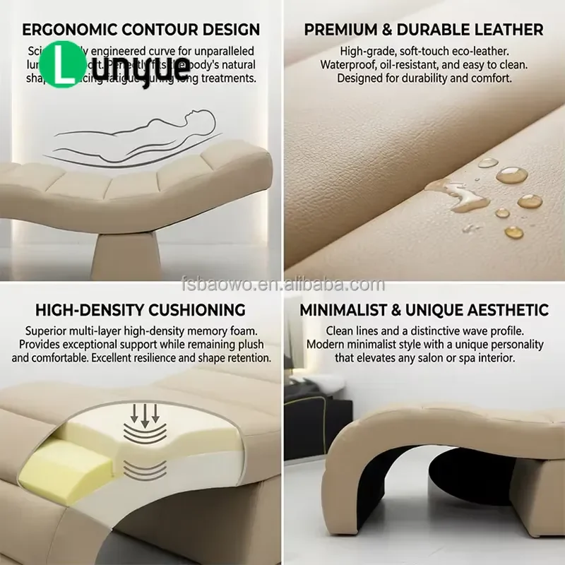 Curved Leather Eyelash Extension Bed Table Multifunctional Durable Comfortable Modern Design 250kg Load Bearing For