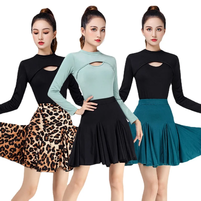 New Latin Dance Mid Sleeve Set Adult Women Dance Big Swing Skirt Performance Dress Ballroom Dress Standard