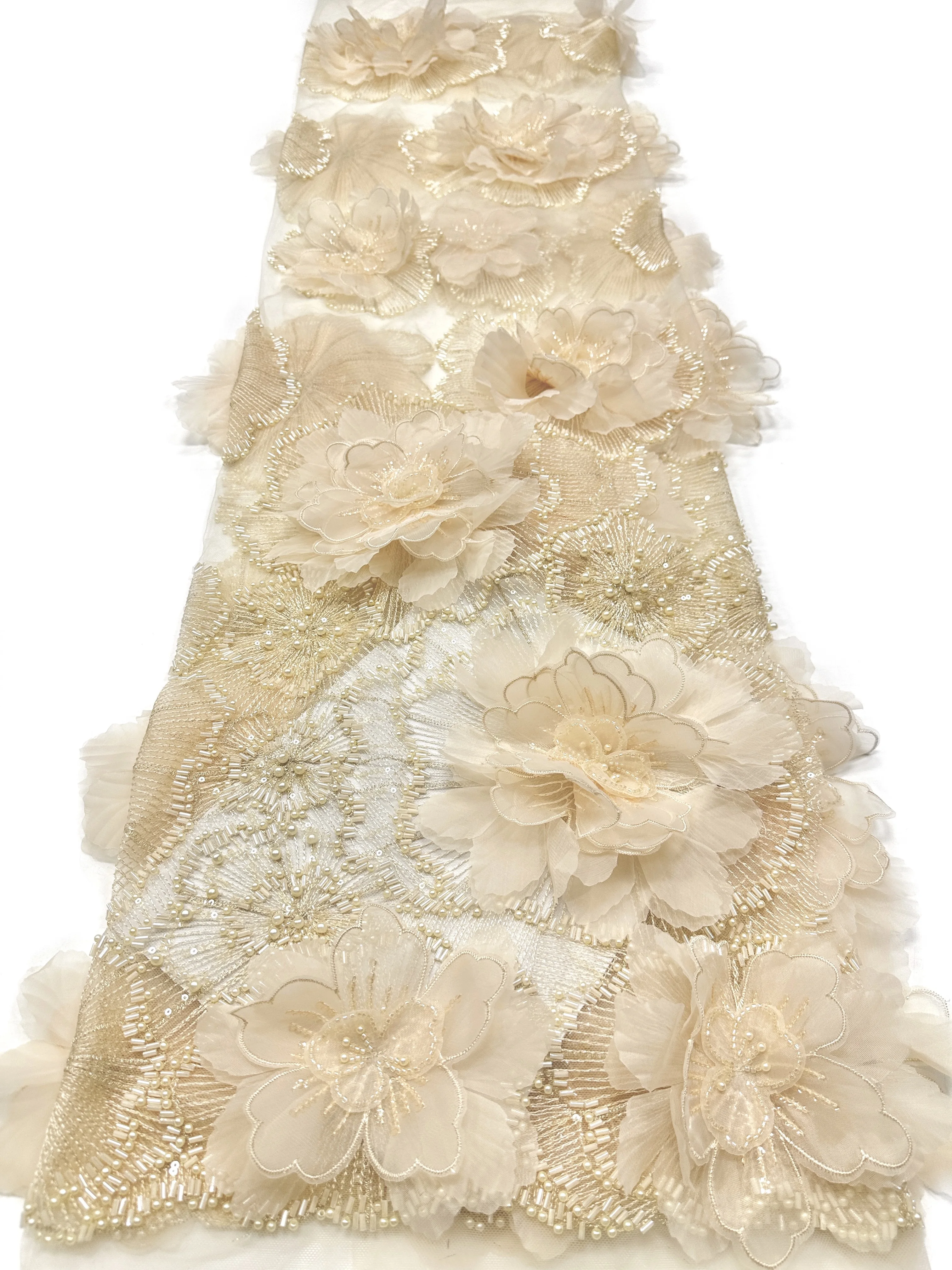 5 Yards African 3D Flower Beads Lace Fabric 2026 High Quality French Nigerian Embroidery Tulle Fabric For Wedding Dress Sewing