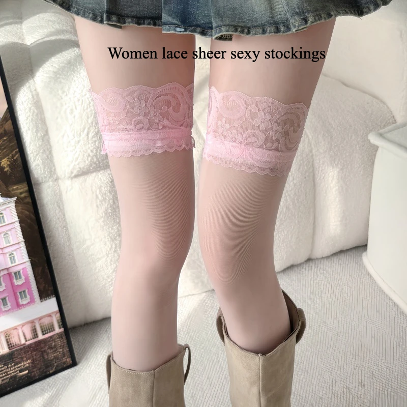 Vrouwen Kant Sheer Sexy Kousen Jong Meisje Mode Kous Roze Koffie Grijs Wijnrood Paars Witte Kleur