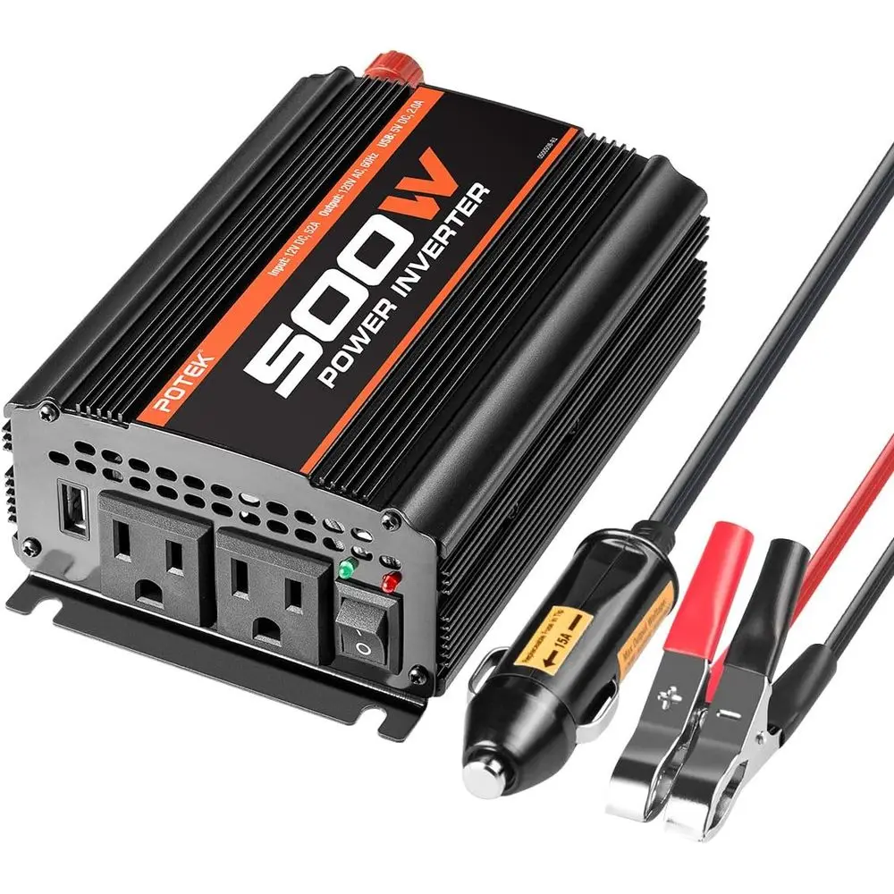 

500W Power Inverter DC 12V to AC 110V Dual AC Charging Port and 2A USB Ports for Laptop, Smart Devices
