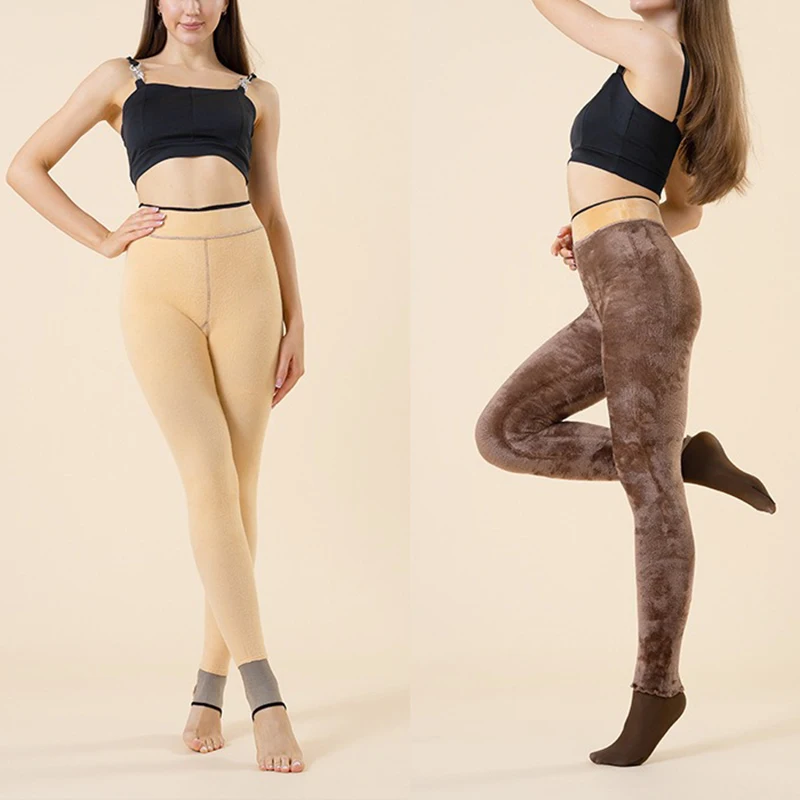 Winter Thin Elastic Pantyhose Female Warm Plush Solid Leggings Women Seamless Thick Fake Translucent Pantyhose Fashion Leggings