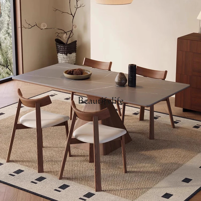 

Wabi-sabi Style Solid Wood Rock Plate Dining Table Rectangular Nordic Modern Minimalist White Wax Wood