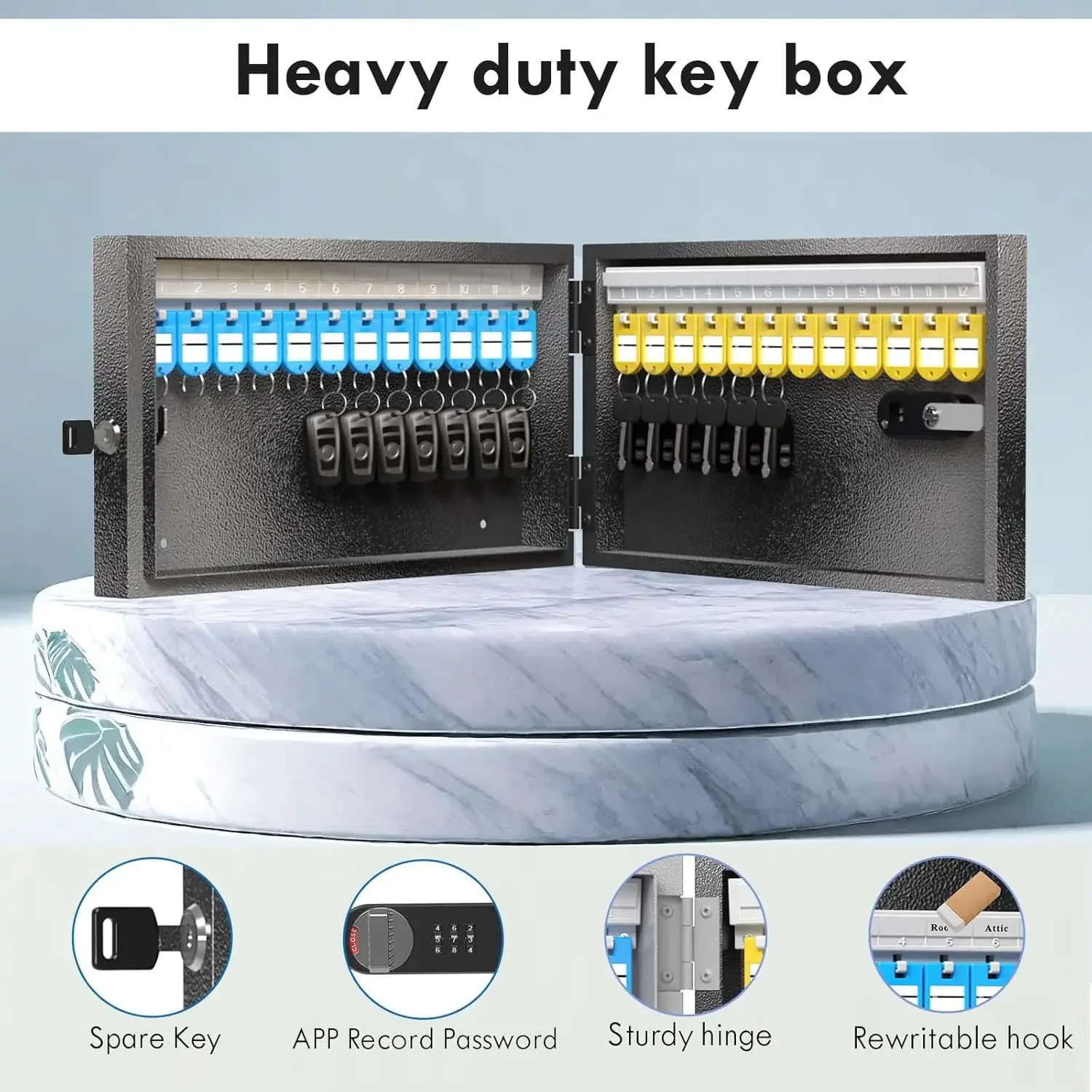 WeHere Key Safe Box Wall Mounted (24 Keys), Roller Mechanical Password Lock,key Cabinet with Combination Lock and 24 Key Labels