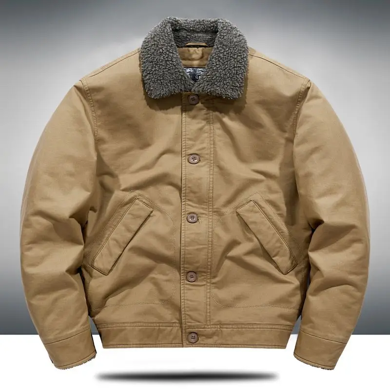 

Men's Autumn Winter Thickened Fleece Lined Cotton Jacket Warm Lamb Fur Coat Stand Collar Workwear Cotton Clothes 18905